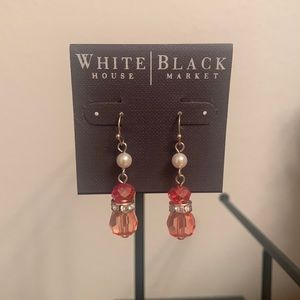 WHBM Coral Pearl Linear Wire Earrings